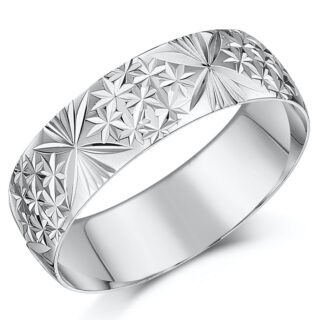 18ct White Gold Star Pattern Wedding Ring