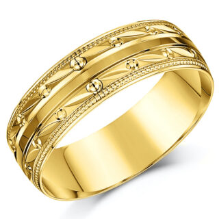 18ct Yellow Gold Patterned Wedding Ring