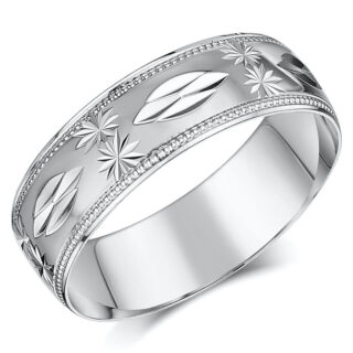 18ct White Gold Star Design Wedding Ring