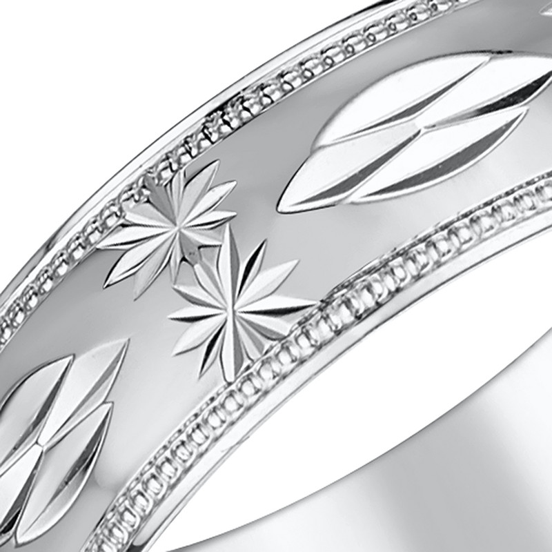 18ct White Gold Star Design Wedding Ring - Image 2