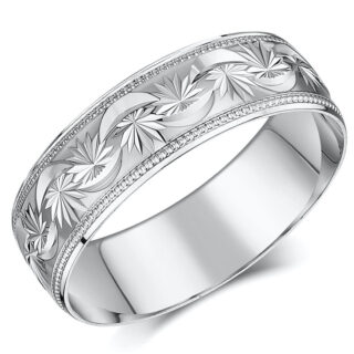 18ct White Gold Star Design Wedding Ring