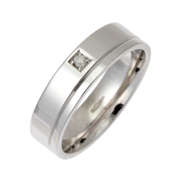 6mm 9ct White Gold Flat Court 0.02ct Round Diamond Ring