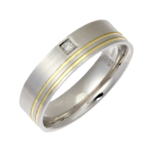 6mm 9ct White & Yellow Gold Flat Court 0.02ct Round Diamond Ring