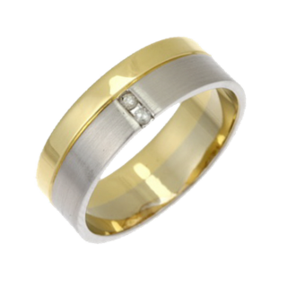 7mm 9ct White & Yellow Gold Flat Court 0.04ct Round Diamond Ring