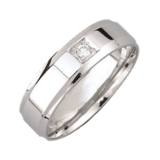 6mm 9ct White Gold Flat Court 0.05ct Round Diamond Ring
