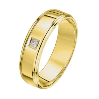 6mm 18ct Yellow Gold Flat Court 0.05ct Round Diamond Rhodium Claws Ring