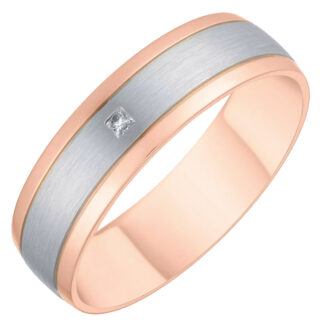 6mm 9ct Rose Gold with White Gold Inlay Diamond Set Wedding Ring