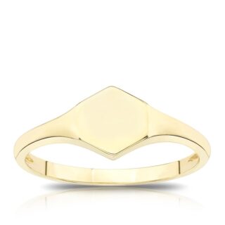 9ct Yellow Gold Light Weight Hexagon Ladies Signet Ring