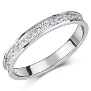 3mm 18ct White Gold Flat Court 0.15ct Round Diamond Wedding Ring