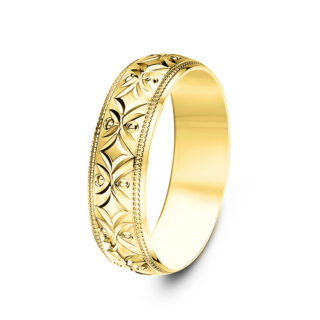 18ct Yellow Gold Diamond Cut Patterned Wedding Ring