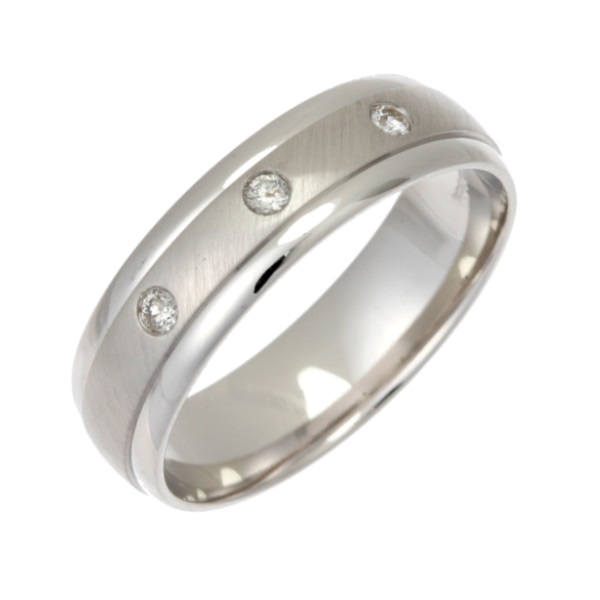 6mm 9ct White Gold Court 0.06ct Round Diamond Matt Centre Wedding Ring