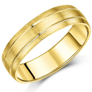 9ct Yellow Gold Matt and Two Polished Grooves Heavy D Wedding Ring