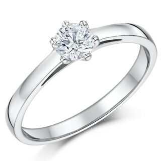 9ct White Gold Half Carat Diamond Solitaire Six Claw Engagement Ring