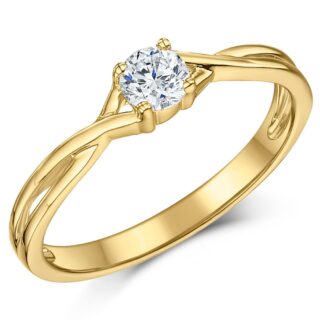 9ct Yellow Gold Quarter Carat Diamond Twist Solitaire Engagement Ring