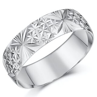 9ct White Gold Star Pattern Wedding Ring