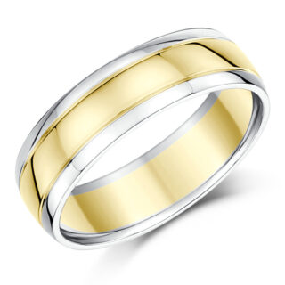 6mm 18ct Two Colour Gold Court Wedding Ring