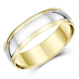 6mm 18ct Two Colour Gold Court Wedding Ring