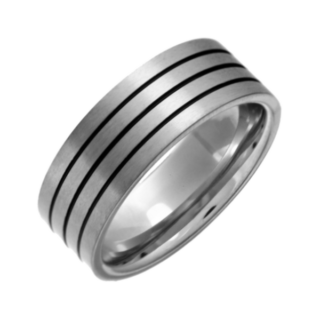 Titanium Flat Court Matt Black Grooved 8mm Ring