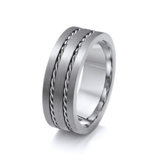 Titanium Flat Court Double Rope Patterned 8mm Ring