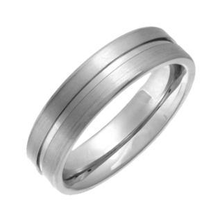 Titanium Flat Court Matt Grooved 6mm Ring