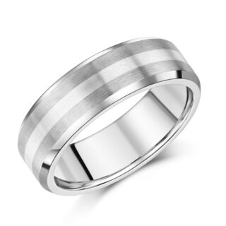 Titanium and Silver Inlay Flat Court Matt 7mm Ring