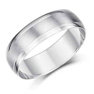 18ct White Gold Matt Center Heavy D Wedding Ring