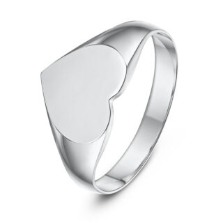9ct White Gold Light Weight Heart Shape Ladies Signet Ring